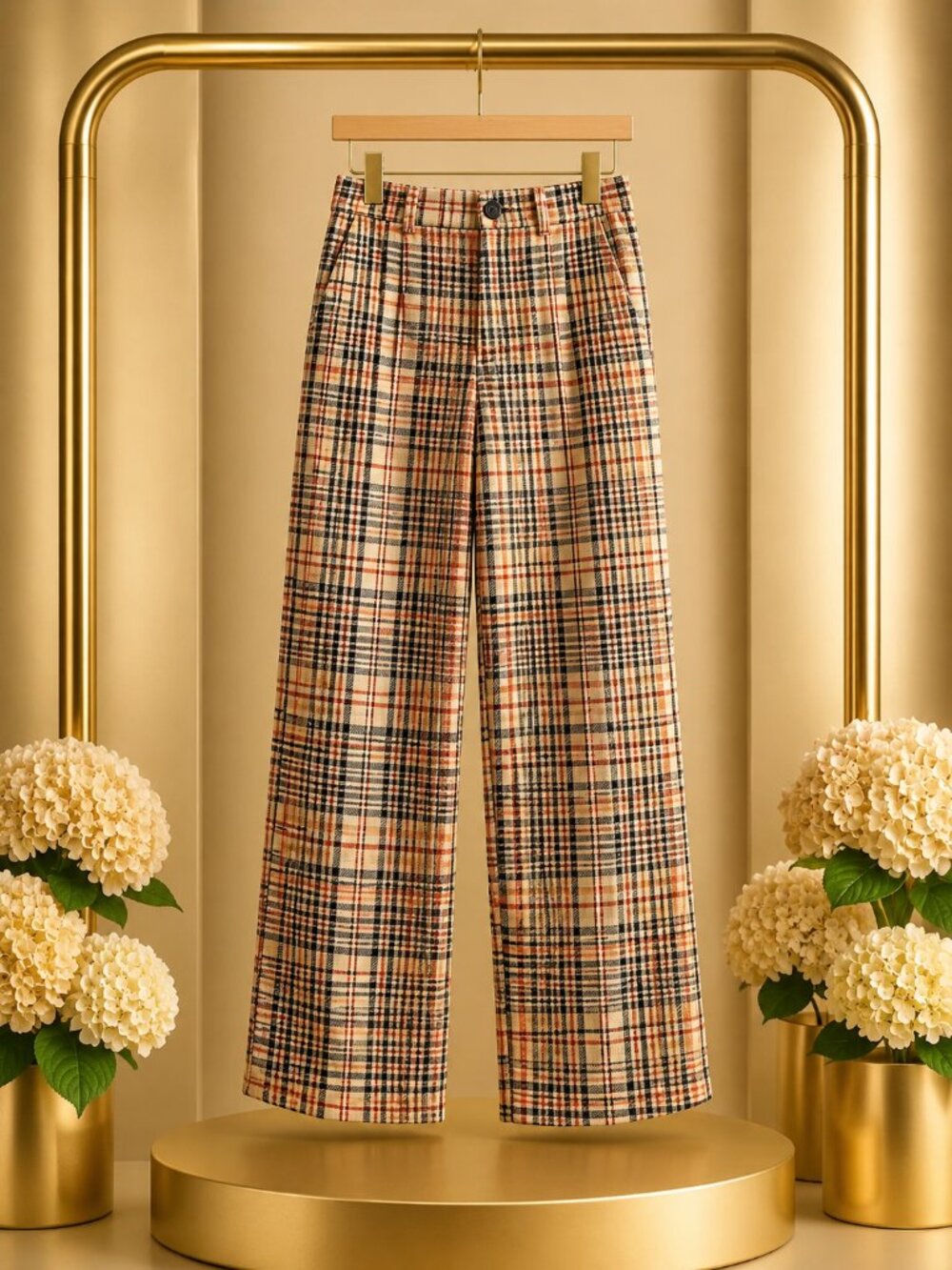 Free People Plaid Wide Leg Pants Size 4 Brown Orange Check Fall Trousers